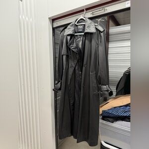 Zara Womens Classic Black Leather Trench Coat